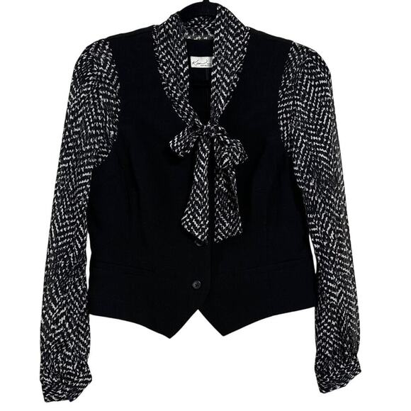 Kim Rogers Tops - Kim Rogers Scarf Tie Vest Long Sleeve Top Black White Size 6P